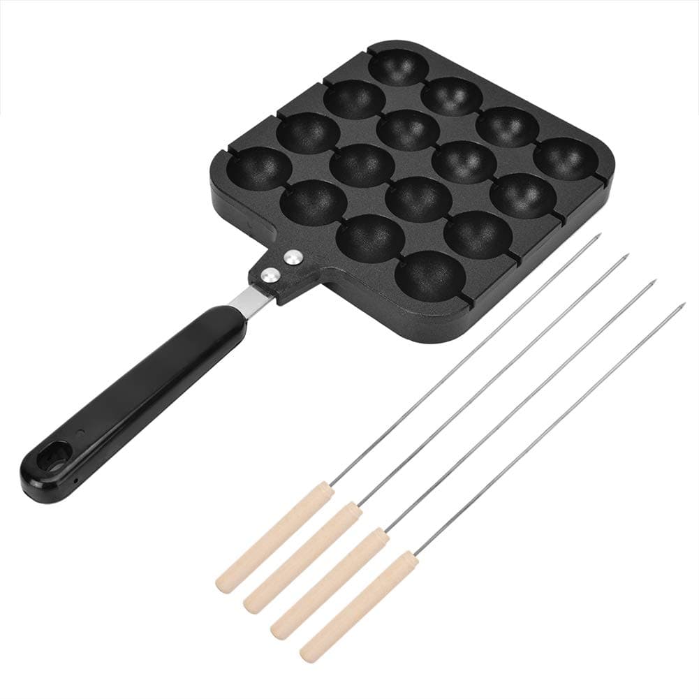 Takoyaki Grill Pan, Takoyaki Plate Cooking Cast Aluminum Anti-scalding Handle 4 × 4 for Electric Oven for Gas Stove