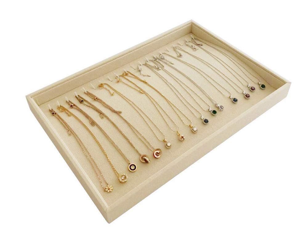 Stackable Jewelry Display Tray Necklace Bracelet Watch Organizer Premium Grad Beige Velvet Home Store Shows Gallery Drawer Divider Closet Organization