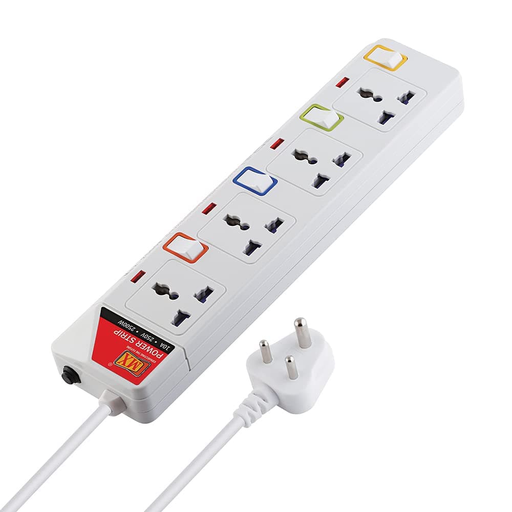 MX 4 Socket Extension Board with Individual Switches, 1.5 m Heavy Duty Power Cord, LED Indicator, Circuit Breaker & Spike Guard, Child Safety Shutter Power Strip for Home Office