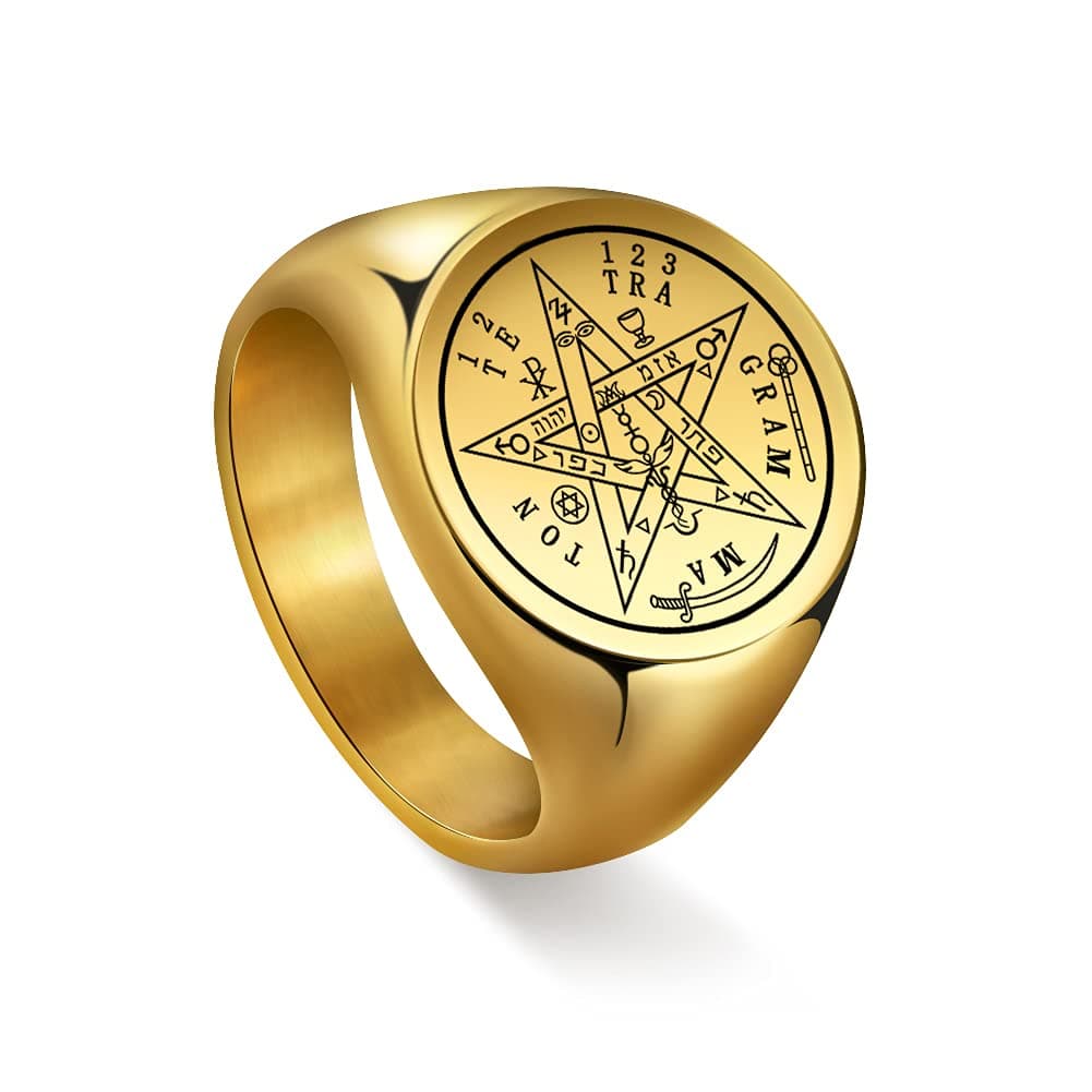Dreamtimes Vintage Tetragrammaton Viking Rings Wahyeh Magical Blessed Pentagram of Solomon Amulet Stainless Steel Punk Ring