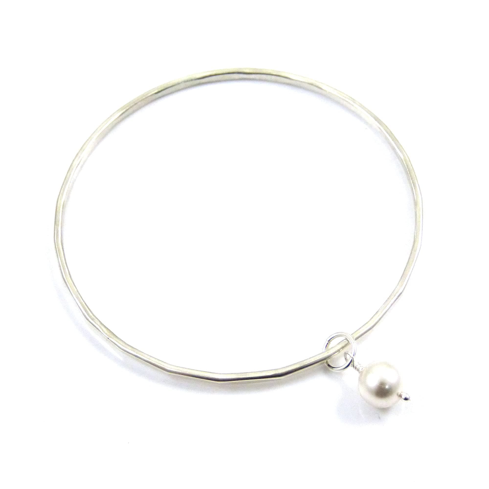 Sterling Silver Swarovski Pearl Bangle - Gift Boxed - Size Medium