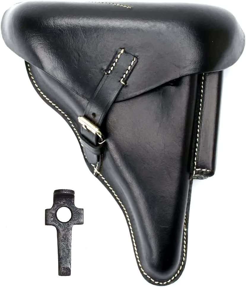 WWII German P08 Luger Hardshell Pistol Holster Black Pattern 1908 (Free Luger Tool)