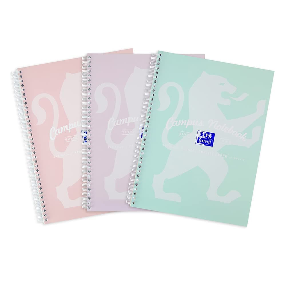 Campus A4 Notebook, Wirebound, Lined, 140 Pages, Assorted Pastel Colours, Pack of 3, Thick White Optik+ Paper