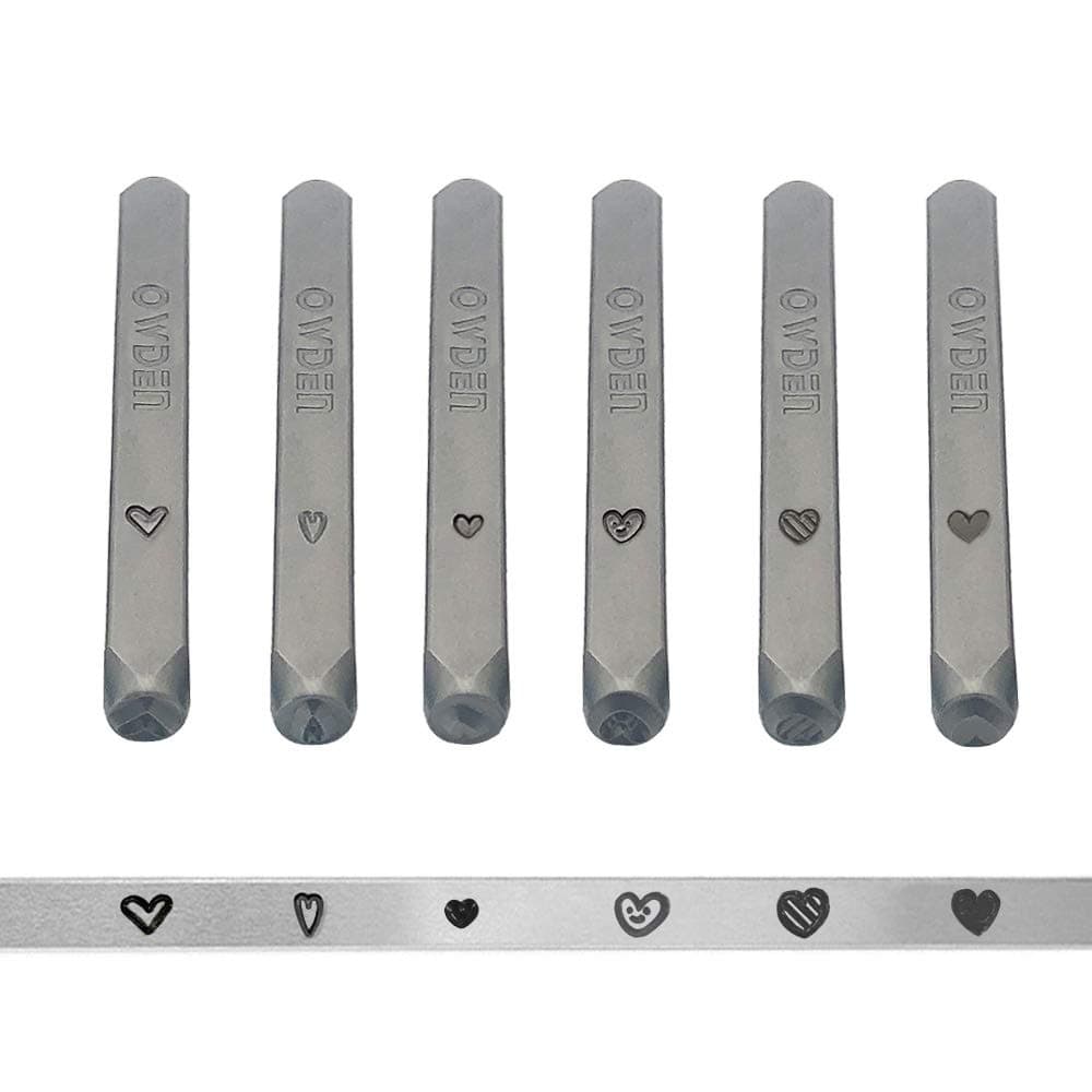 OWDEN Jewelry Metal Heart Stamps Set,6pcs (Love) Design Stamps,6 Styles Steel Stamp Heart Punch, Love stmaps for Jewelry Working,Metal Blank Bangle Stamps