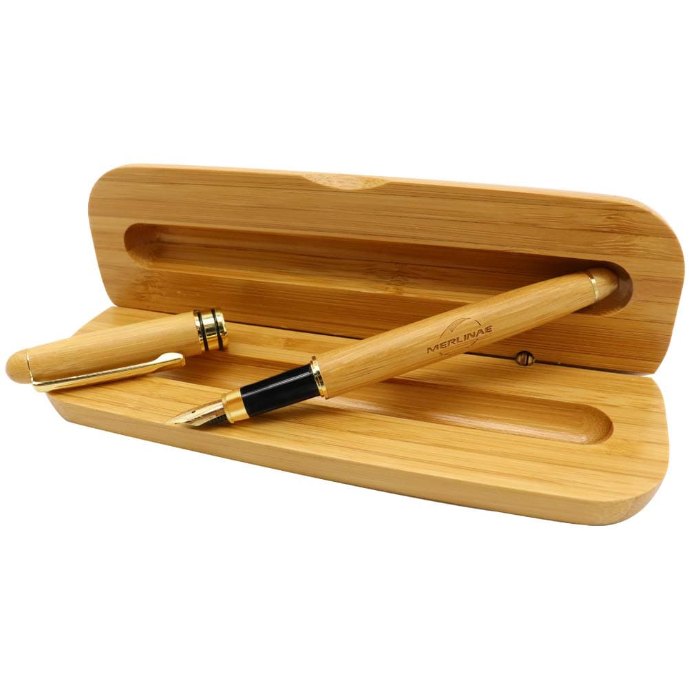 Vintage Fountain Pen Natural Handcrafted Bamboo with Matching Bamboo Case Box