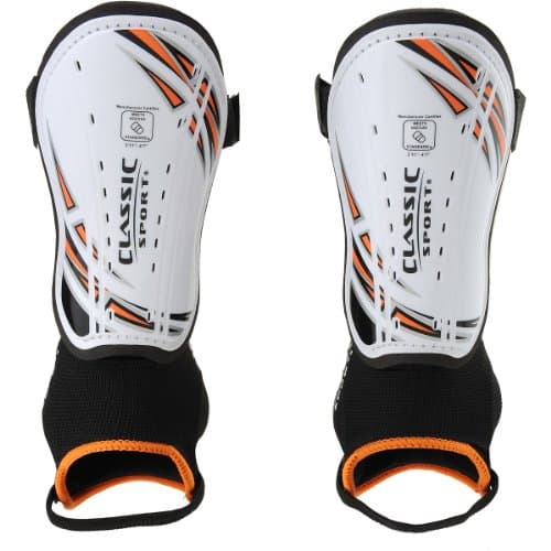 CLASSIC SPORT Boys Soccer Shin Guards - Size: XS/Extra Small, White/orange