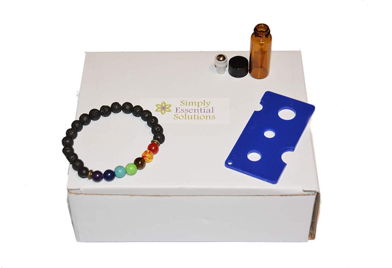 24pcs 5mL Roller (1.35 dram) Amber Glass Stainless Steel Roller Bottle 5cc Vial Small Essential Oil Bottle Travel Must + a 7 Chakra Lava Bead Bracelet for essential oil diffusing & insert removal tool