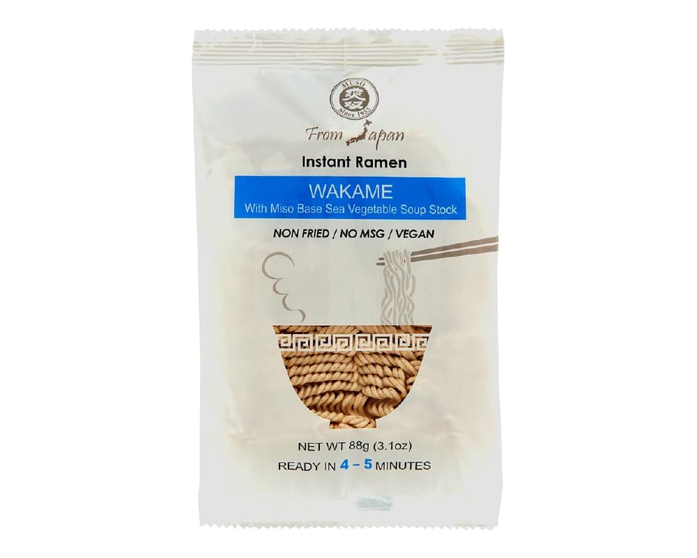 Muso From Japan Instant Ramen Noodles, Wakame with Sea Vegetable Base Soup Stock, 88g