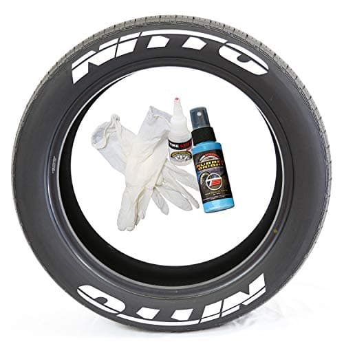 Tire StickersNitto Tire Lettering - DIY Permanent Glue On Rubber Decals for Tires with Glue & 2oz Bottle Touch-Up Cleaner / 14-16 Inch Wheels / 1.25 Inches/White / 4 Pack