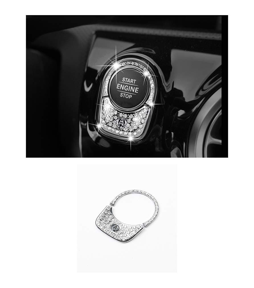 TopDall Crystal Bling Auto Start Engine Ignition Button Knob Ring Silver Sticker Compatible for Mercedes-Benz