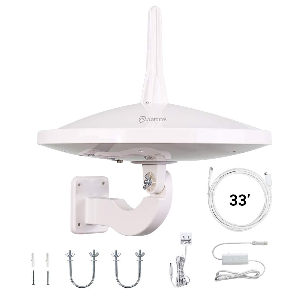 ANTOP 400BV HDTV Flat Panel Amplified Outdoor Antenna and Indoor,70 Miles Long Range with Built-in 4G LTE Filter for UHF VHF Enhanced, Multi-Directional Reception,69ft Detachable Coaxial Cable