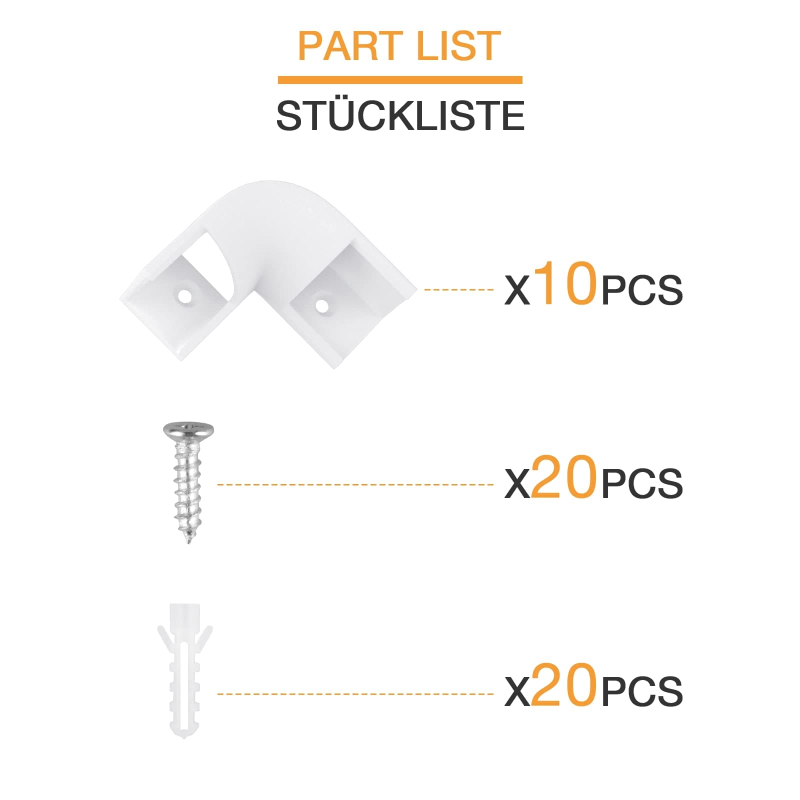 HOMMAND 90 Degrees Corner Connector 10 Pcs, LED Profile Corner Connectors, 90 Degrees LED Channel Corner Connectors for V Shape LED Aluminium Profile, Screws Included