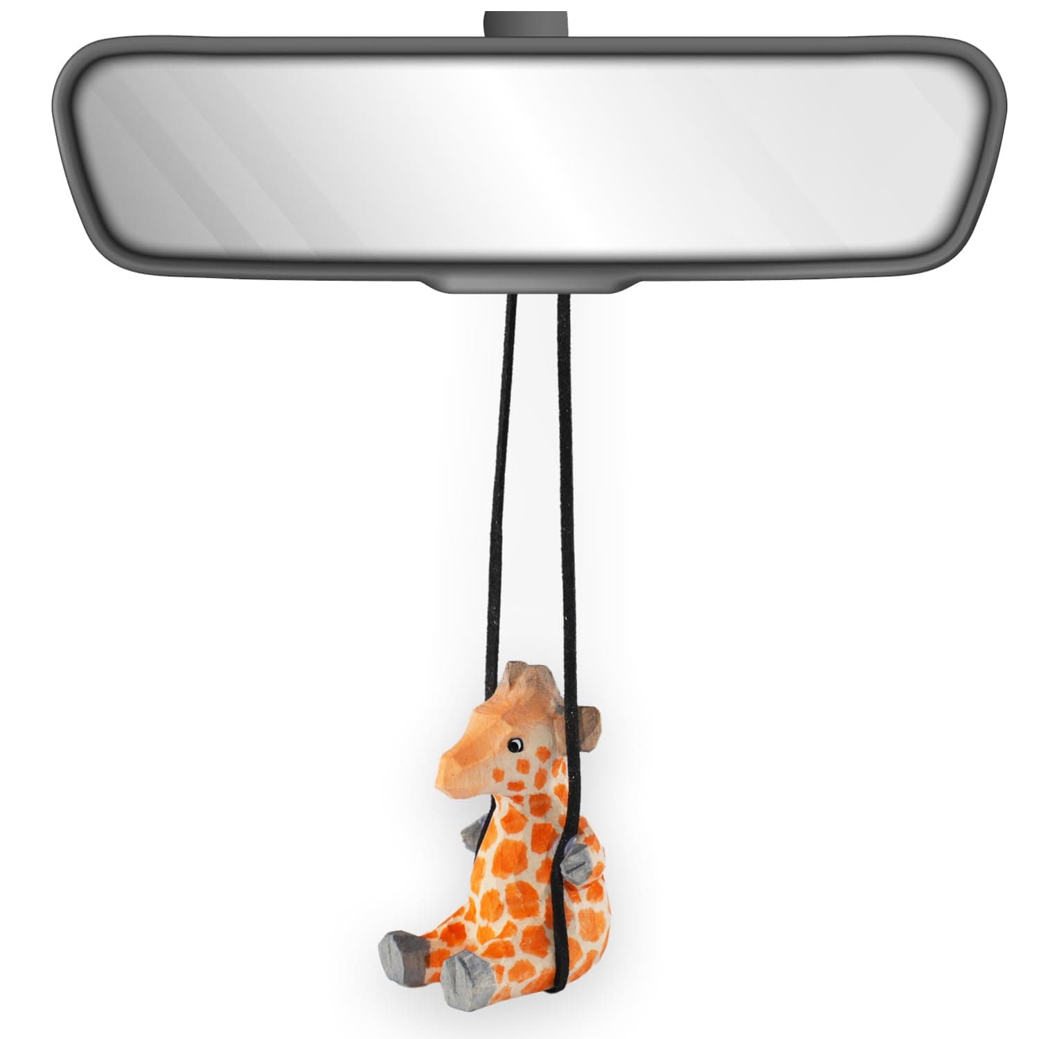 VIPbuy Handmade Wooden Swinging Giraffe Car Hanging Ornament - Cute Hand Carved Painted Wood Giraffe Figurine Car Mirror Hanging Accessories Decor Gifts