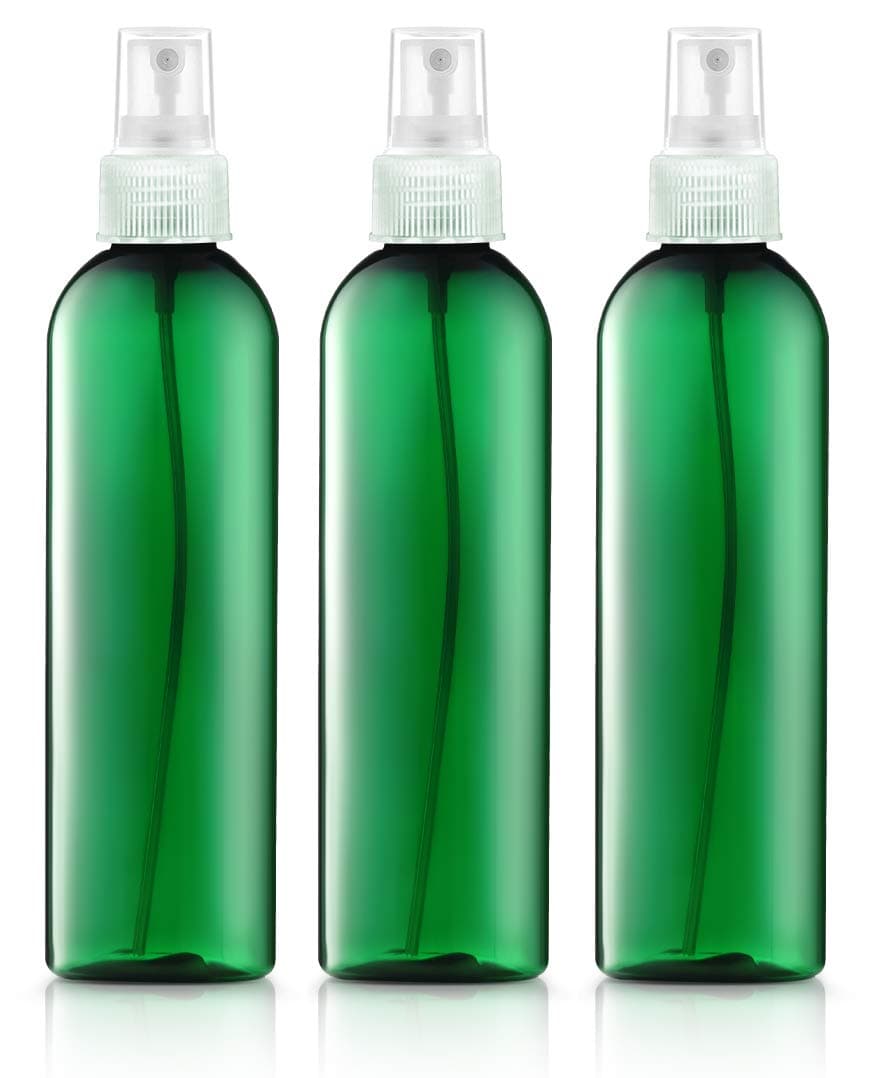 Bar5F Green Plastic Spray Bottles, 8 ounce (3 Pack), Fine Mist (clear), Round, BPA Free PETE1