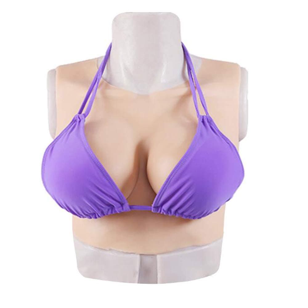 Round neck Naked Silicone Breastplate Artificial Breast Female Breast For Crossdresser Transgender Crossdressing Man Cosplay Girl Costume(D Cup),Color3