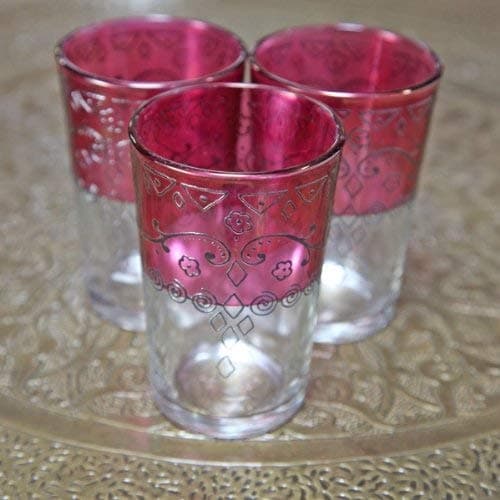 Set of Six Moroccan Tea Glasses- Pink