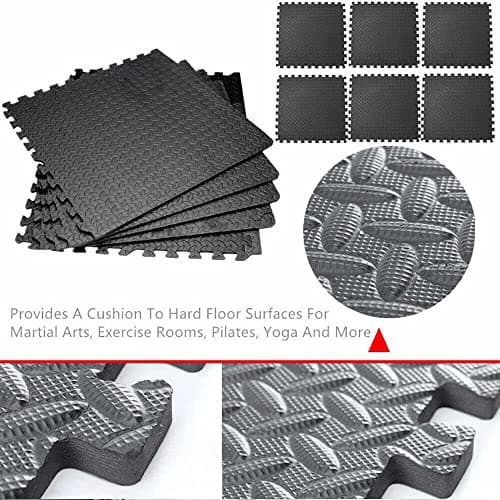 Interlocking Soft Foam Floor Mat,Exercise Mats EVA Puzzle Rubber Tiles,Non Slip Rubber Cushion For Home Workout, Yoga Matting,Garage Workshop 24"X24"(60cmX60cm) Black 4 pieces