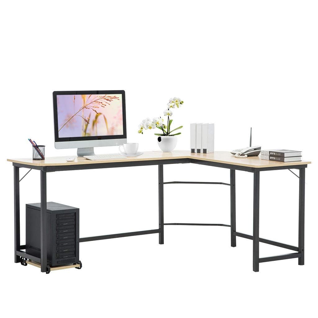 TZZD L-Shaped Computer Desk, Desktop Computer Desk,Home Office Corner Desk, Steel-Wood Computer Desk, Office Desk, White Maple Color