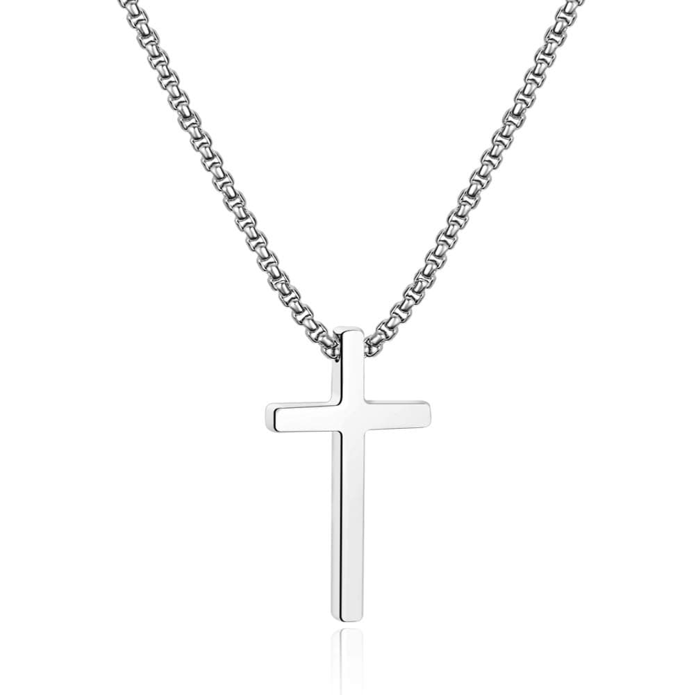 Cross Necklace for Men, Silver Black Gold Stainless Steel Cross Pendant Necklace for Men, 16-30 Inches Box Chain