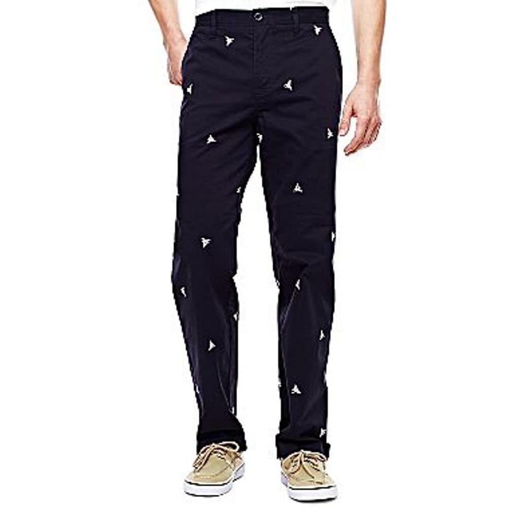 Mens Liz Claiborne Navy Blue Khakis Pants Slacks W30xL32 Nautical Sail Embroidery