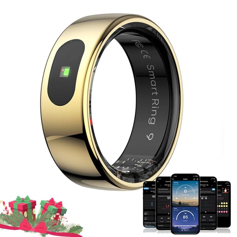 Touch Smart Ring Upgraded Version Health Ring Pro, with Bluetooth Remote Control and Motion Detection, 10ATM Waterproof Fitness Tracker for Men and Women Daily use (Gold Touch, 7)