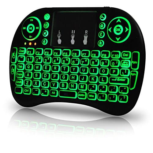 Universal i9 2.4Ghz USB Wireless Keyboard Mouse for Linux Chrome Mac Windows 10 Computer or Android TV Box - Rechargeable Battery - Backlit, Green
