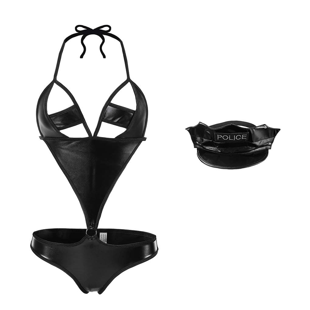 EROMATE Sexy Costume for Women Black Mini Police Lingerie Uniform Outfit