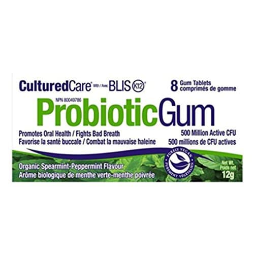 CulturedCare Oral Probiotic Blis-K12 Organic Spearmint-Peppermint Gum, 8 pieces …