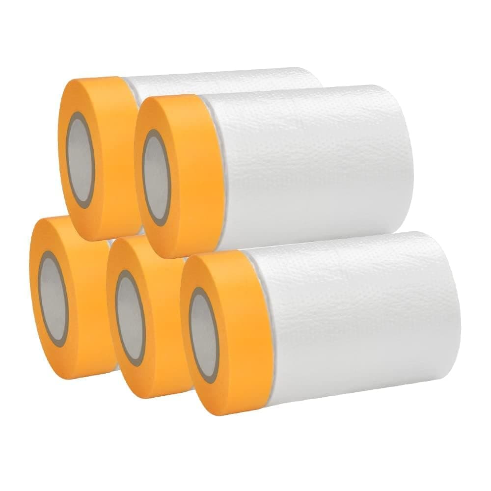 Khazna Dust Sheets Roll Plastic Masking Film Rolls Pre-Taped Dust Sheets Adhesive Dust Sheet Roll Dust-Proof & Waterproof Shields for Painting, Decorating, Furniture Covering (55cm*20m,3 Rolls)