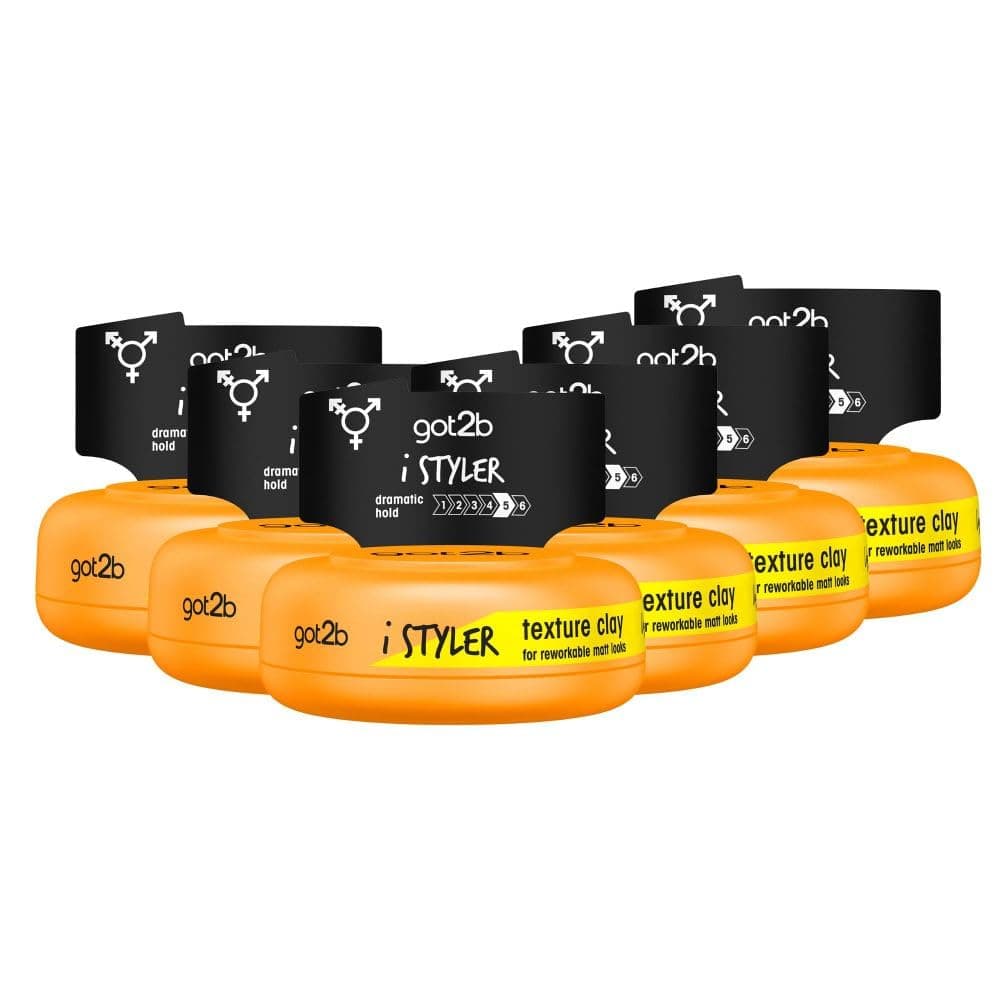 Got2B iStyler, Long Lasting Hold, No White Residue, Silicone Free, Texture Matt Finish Hair Clay, 75 ml, 6 Pack