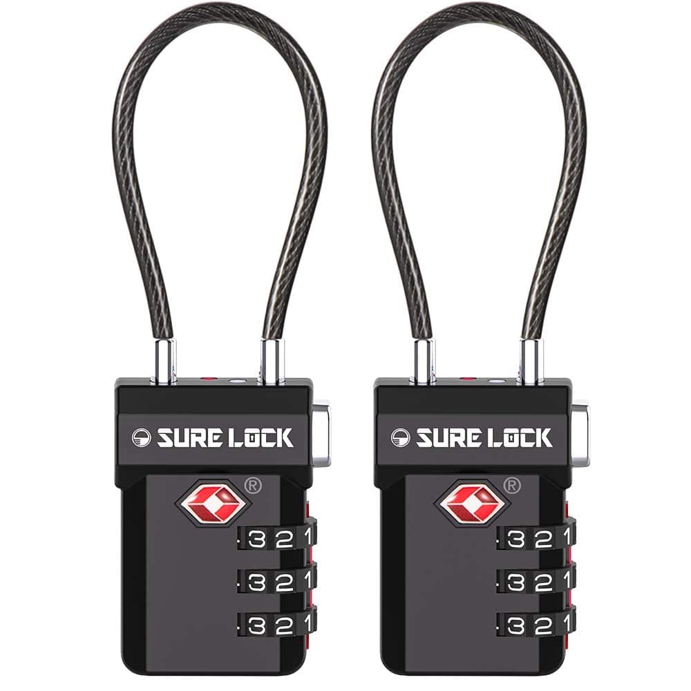 TSA Compatible Travel Luggage Locks, Inspection Indicator, Easy Read Dials (BLACK 2 PACK)