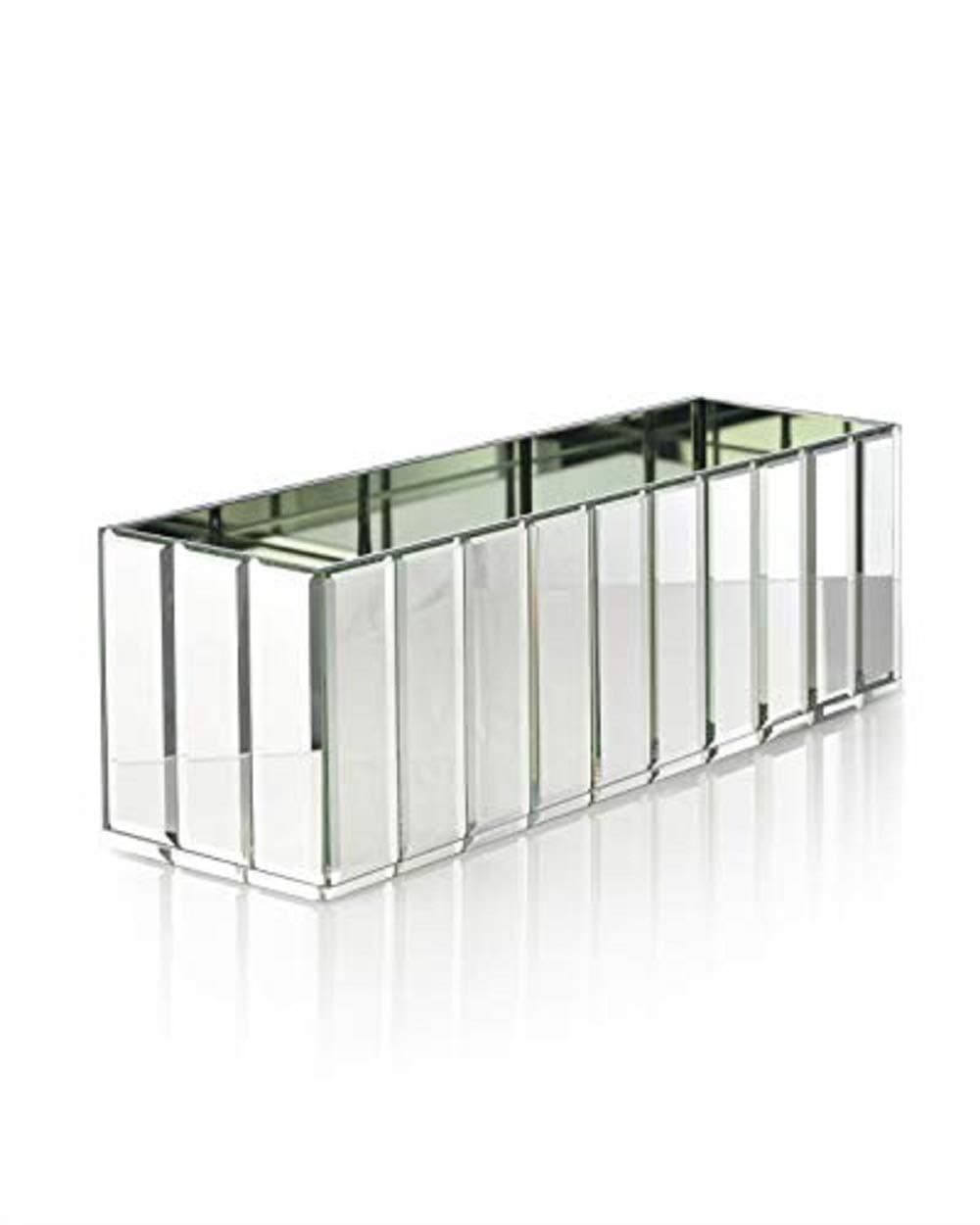 Oblong Gatsby Mirror Vase – Great Gatsby Inspired Luxe Glass Vase with Bevel Edged Mirror Strips, Use for Home Décor, Event Centerpieces, 15 3/4” L x 4 3/4” W x 4 3/4" H