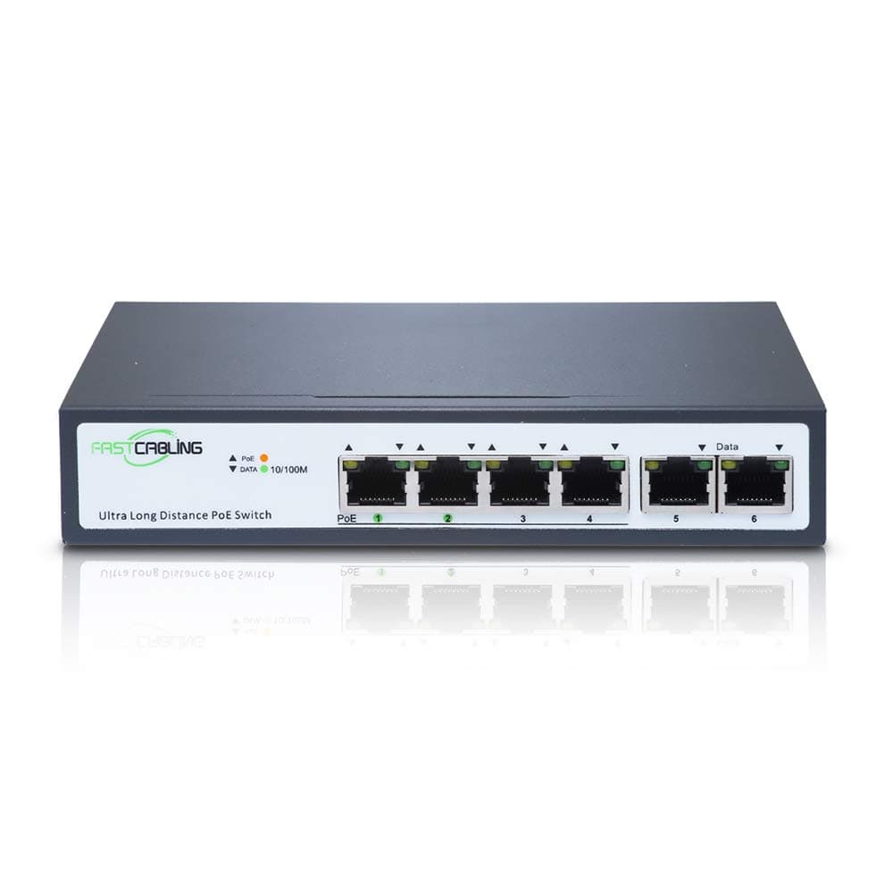 1500ft Long Range PoE+ Switch, PoE Extension with Continuous Run of cat5e/cat6, Fast Ethernet 10/100Mbps, 30W IEEE802.3at/af