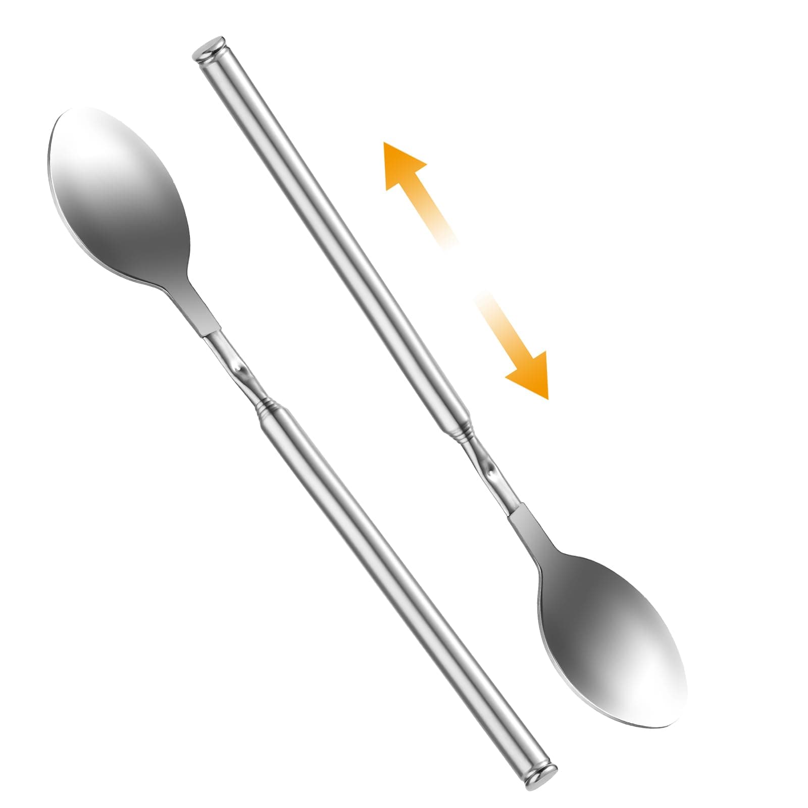 Gjinxi 2PCs Extendable Spoon, Long Handle Telescoping Spoon, Stainless Steel Retractable Spoon, Food-Grade Metal Tableware, Spoon Extender Set for Dinner Fruit Dessert BBQ