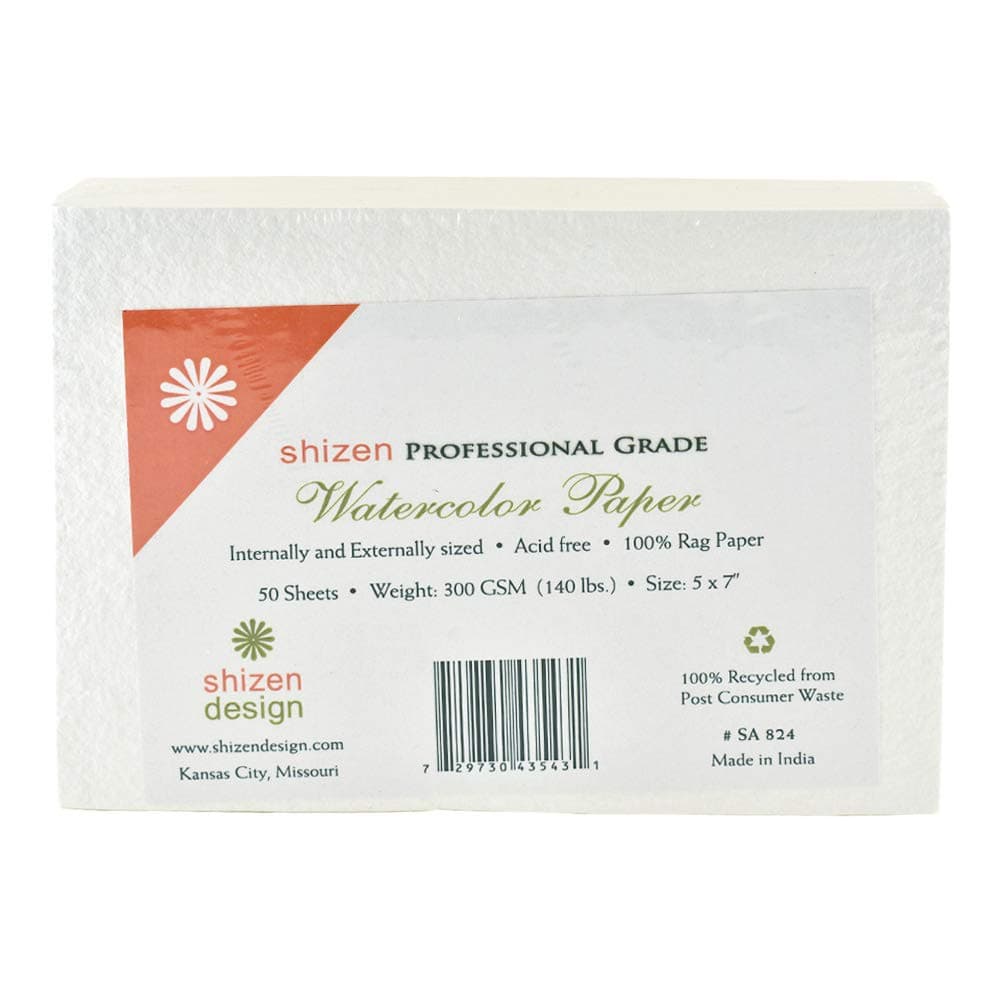 Shizen DesignWatercolor Paper, White, Cold Press, 5x7 Inches, Pack of 50 Sheets, SA 824