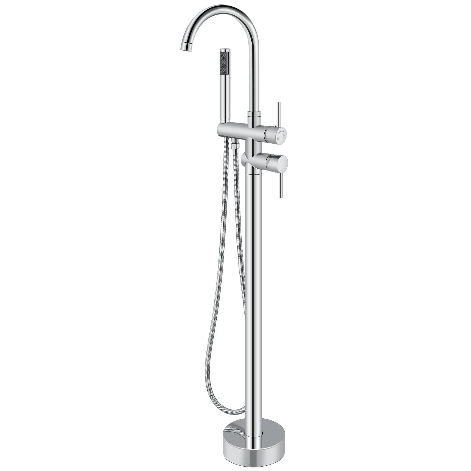 Floor Mount Bathtub Faucet Freestanding Tub Filler Standing High Flow Shower Faucets Shower Mixer Taps, Swivel Gooseneck Spout with Cylinder Handheld Polish Chrome