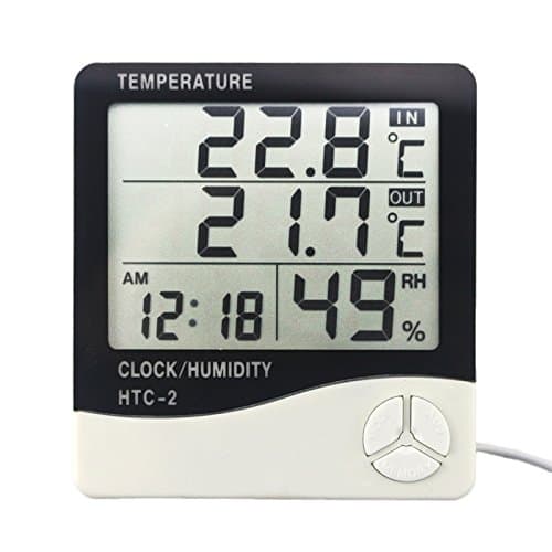 HTC-2 Digital Thermometer Hygrometer Weather Station Temperature Humidity Meter Clock Wall Indoor Outdoor Sensor Probe LCD