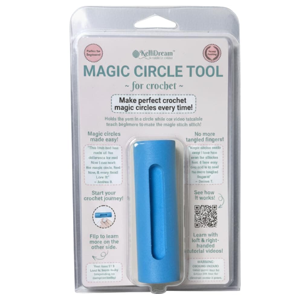 KelliDream Original Magic Circle Crochet Tool w Right & Left-Handed Step by Step Online English Instructions & Videos, Learn How to Make a Magic Circle Stitch w All Yarn Sizes (Blue)