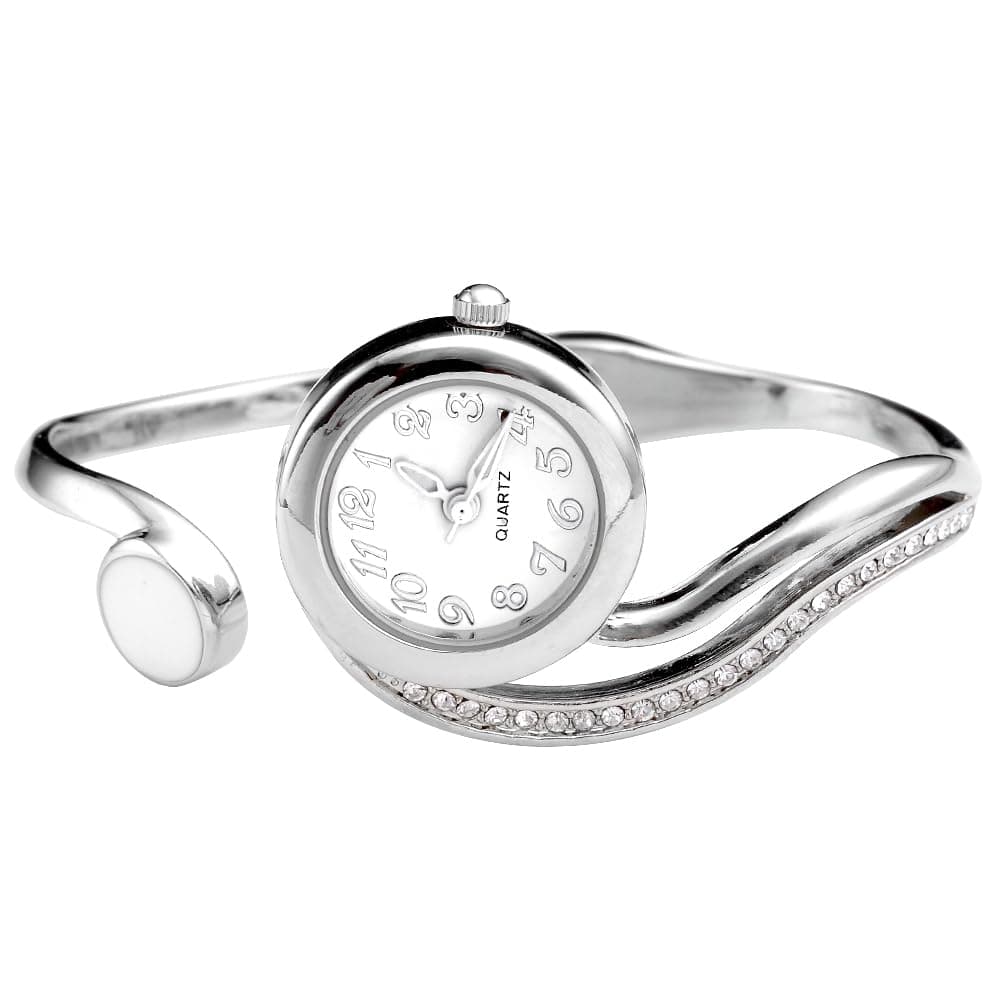 Top Plaza Women Casual Elegant Silver Tone Small Dial Bangle Cuff Bracelet Dress Analog Quartz Watch 6 Inches