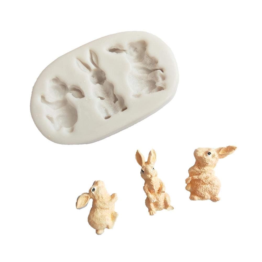 advancethy Silicone Mould Three Rabbit Liquid Silicone Mold Fondant DIY Soft Clay Modeling Tool Random Color Model Decorations Baking Tools