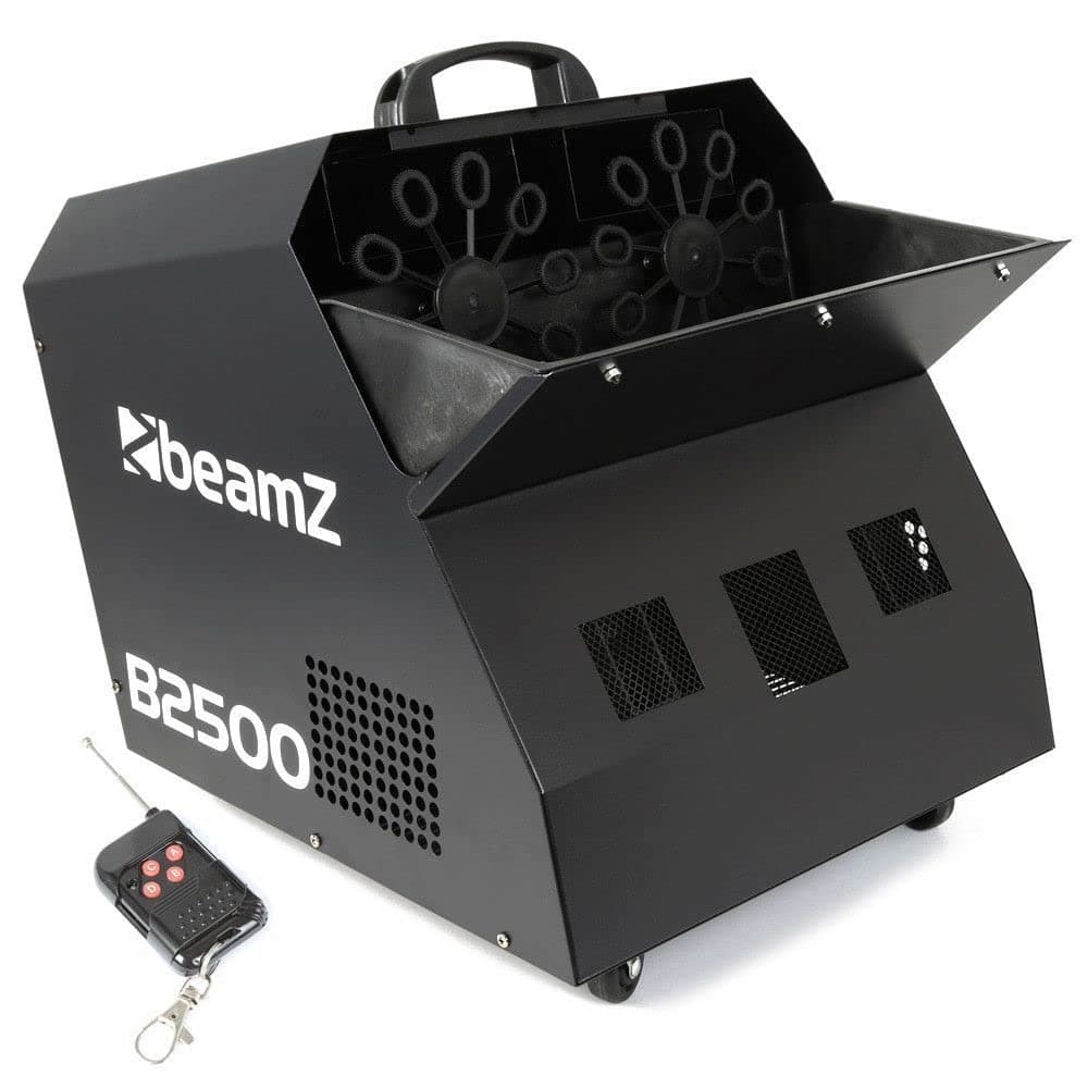 Beamz B2500 Bubble Double - Bubble Machine, Bubble Maker, Wireless Remote Control, Large Double-Sized Bubbles, 2 Bubble Wheels, 2 Powerful Blowers, Mains Operation, Large Tank, Silver