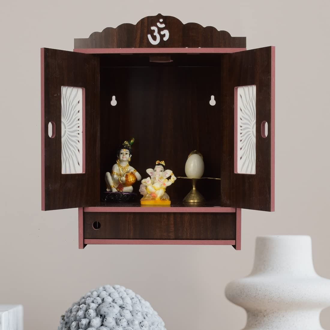COMERT ENTERISE Wooden MDF Home/Office Wall Hanging and Table Top Home Pooja Mandir/Home Temple/ Table top Temple (Dark Brown)