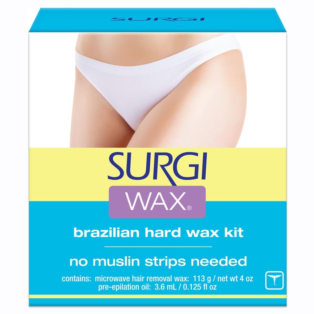 Surgi Wax Brazilian Hard Wax for Women - Brazilian & Bikini Hair Removal (113g) with Pre-Elipation Oil | Made with Beeswax