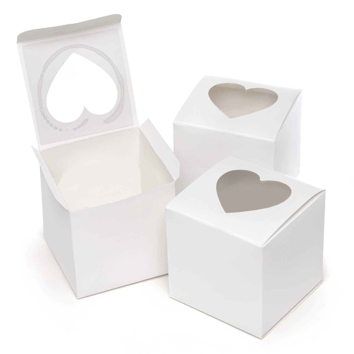 Hortense B. Hewitt Wedding Accessories, Cupcake Favor Boxes with Heart Shape Windows, 3-Inches Square, Pack of 24