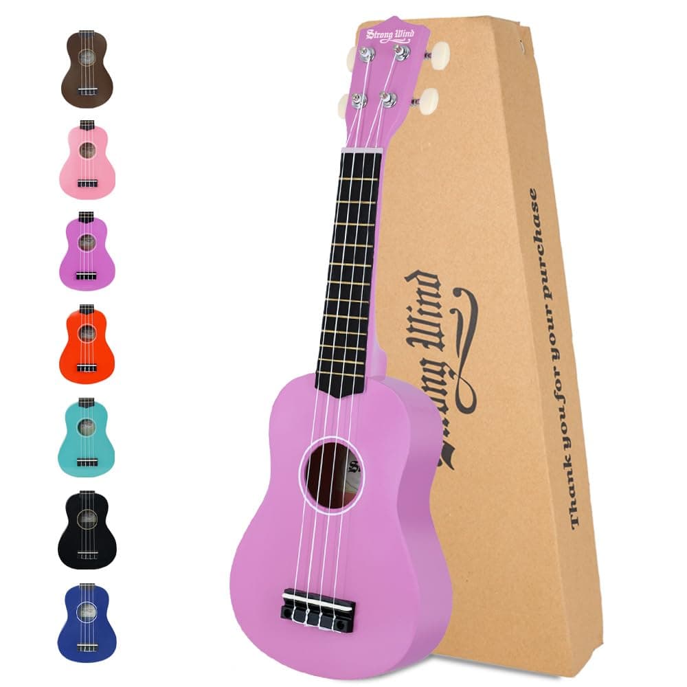 Strong Wind Soprano Ukulele 21 Inch Basswood Ukeleles for Beginners Four Strings Hawaiian Guitar Easter Ukulele for Adults Teenagers, Purple