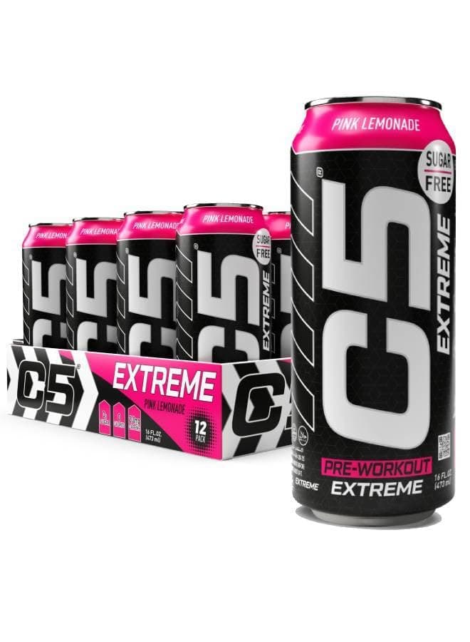 C5 Drink Extreme Pink Lemonade Pre Workout Sugar Free, Zero Calories, 200mg High Caffeine, Creatine - Beta Alanine - Citrulline Malate High-Performance Pre-Workout Booster Supplement Pack of 12