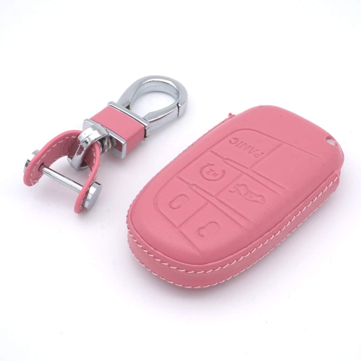 ROYALFOXGenuine Leather 3 4 5 Buttons Smart Key Fob case Cover for Jeep Cherokee Compass Renegade Grand Cherokee, Fiat,Dodge Charger Challenger Dart Journey Durango Grand Caravan RAM (Pink)
