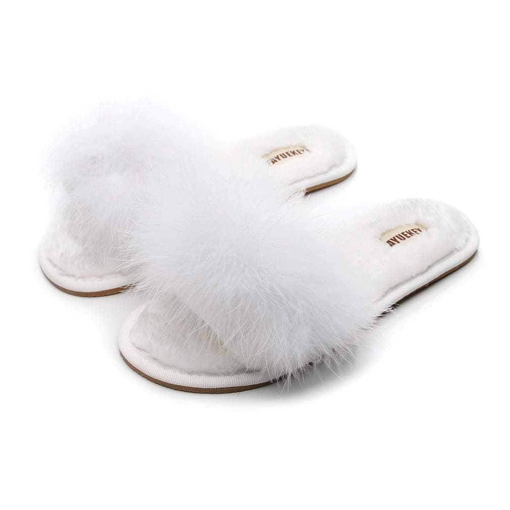 FAYUEKEY Fuzzy Slippers for Women Fluffy Furry House Bedroom Shoes