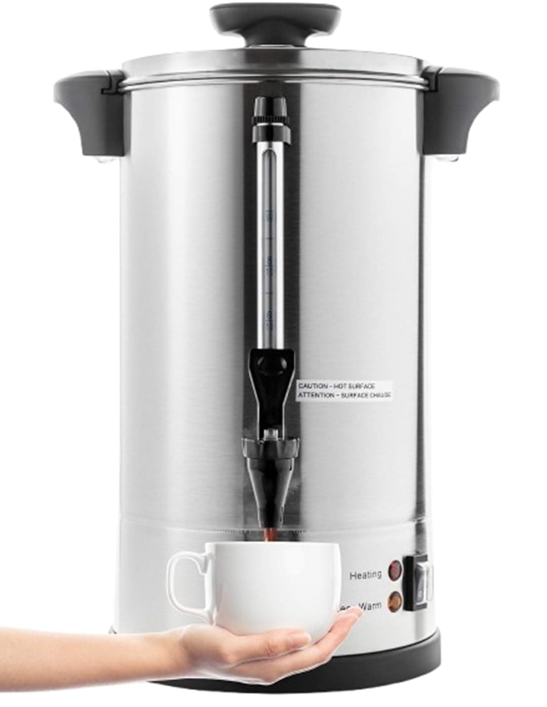 SYBO SR-CP-50B Commercial Grade Stainless Steel Percolate Coffee Maker Hot Water Urn for Catering, 50-Cup 8 L, Metallic