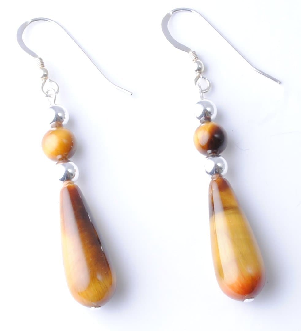 Lyre Studio Sterling Silver Laura Tiger Eye Designer Drop Earrings